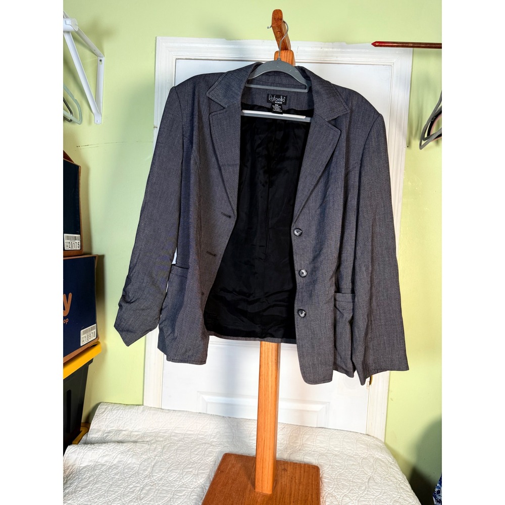 Rafaella Woman Gray Textured Three Button Blazer Jacket Plus Size 16W